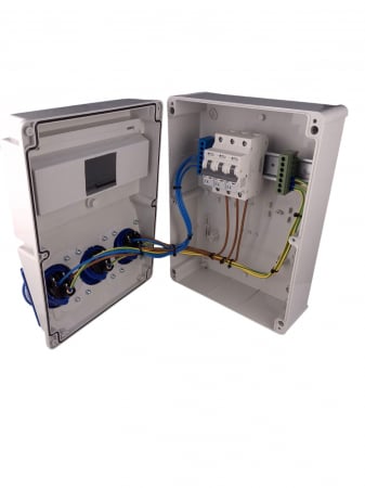 Tablou electric echipat cu 3 prize monofazice industriale 16A panou organizare de santier cu sigurante si legaturi - precablat IP44 [6]