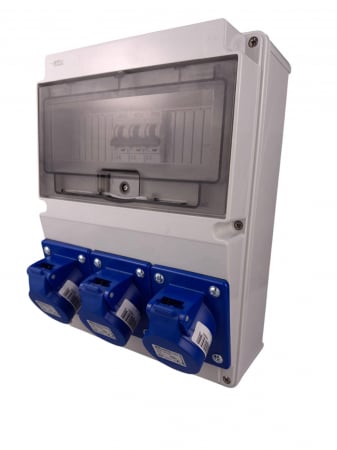 Tablou electric echipat cu 3 prize monofazice industriale 16A panou organizare de santier cu sigurante si legaturi - precablat IP44 [1]