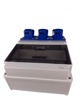 Tablou electric echipat cu 3 prize monofazice industriale 16A panou organizare de santier cu sigurante si legaturi - precablat IP44 [3]