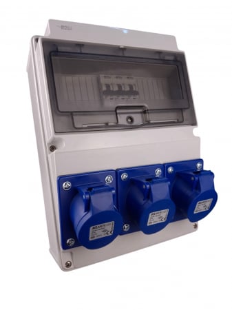 Tablouri organizare de santier - Tablou electric echipat cu 3 prize monofazice industriale 16A panou organizare de santier cu sigurante si legaturi - precablat IP44