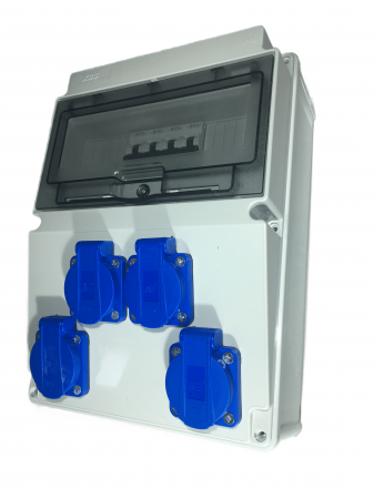 Tablouri organizare de santier - Tablou electric echipat cu 4 prize monofazice schuko 16A panou organizare de santier cu sigurante IP54