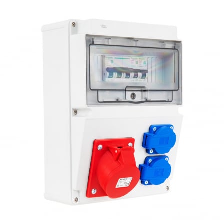 Tablouri electrice - Tablou electric echipat cu o priza trifazica 16A 3P+N+E  si 2 prize monofazice schuko 16A precablat, cu sigurante SCHNEIDER, organizare de santier, distributie IP44