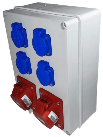 Tablou electric echipat pentru distributie, organizare de santier cu o priza 5 poli 16A, o priza 5 poli 32A si 4 prize monofazice IP44 [1]