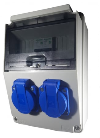 Tablouri electrice - Tablou organizare de santier 7 module cu sigurante Schneider curba C precablat echipat cu 2 prize monofazice schuko 16A IP54
