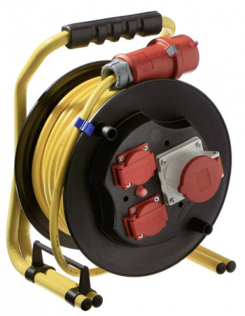 Prelungitoare - Tambur de cablu 25m 5x2.5 CEE cu siguranta, profesional  IP44 cu 2 prize 230V schuko si o priza trifazica 5 poli 16A