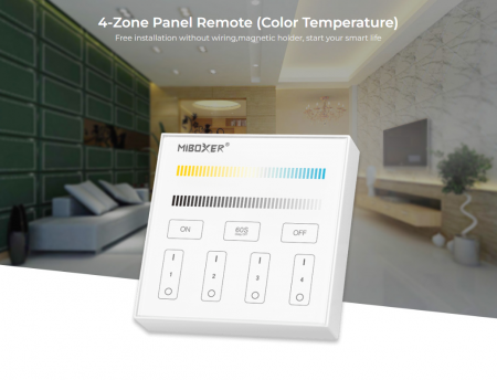 Telecomandă albă Mi-Light MiBoxer cu 4 zone, montată pe perete, control al temperaturii și luminozității culorii DIM+CCT B2 [3]