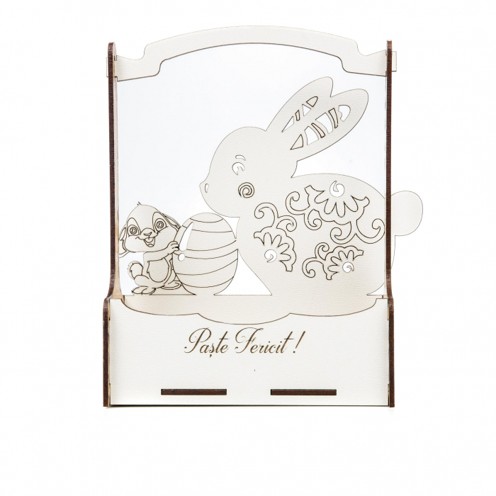 Cutiuta mare decorativa pentru Paste cu Iepuras mare, Iepuras mic si Ou [2]