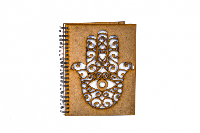 Agenda A5 personalizata din lemn cu Mana Fatimei [2]