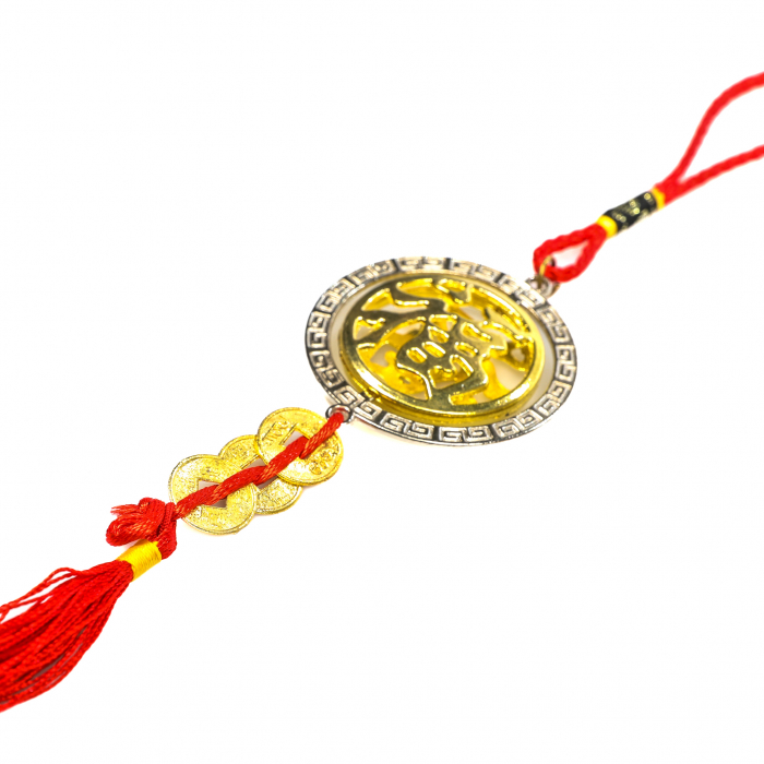 Amuleta Feng Shui aurie, rotunda cu semn chinezesc impotriva accidentelor [5]