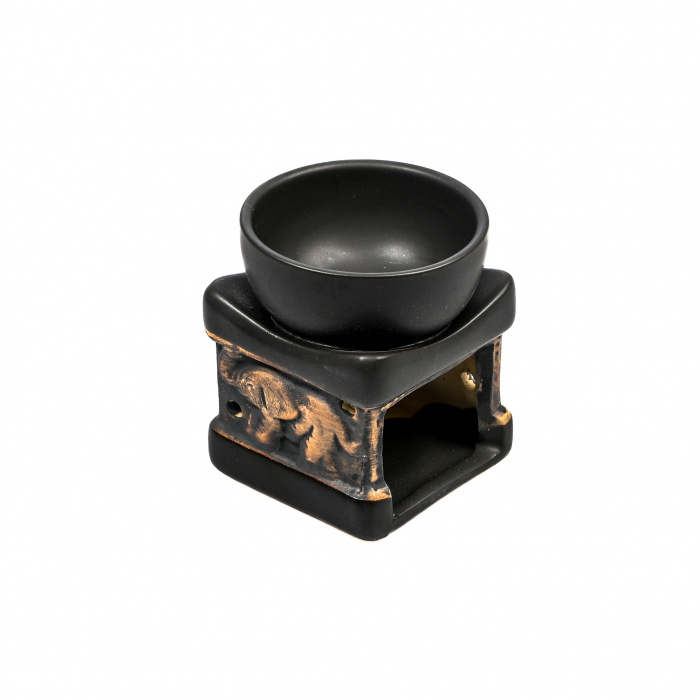 Vas ceramic negru pentru ulei esential, cu elefant [5]