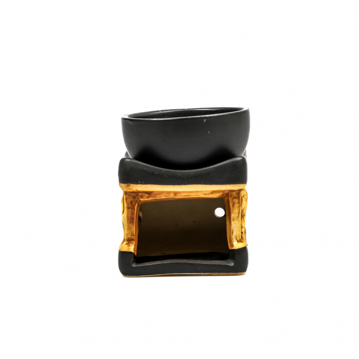 Vas mic din ceramica negru cu maro pentru ulei aromatic, cu elefant [4]