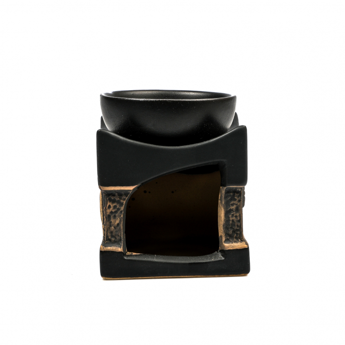 Vas mic din ceramica negru cu gri pentru ulei aromatic, cu elefant [4]