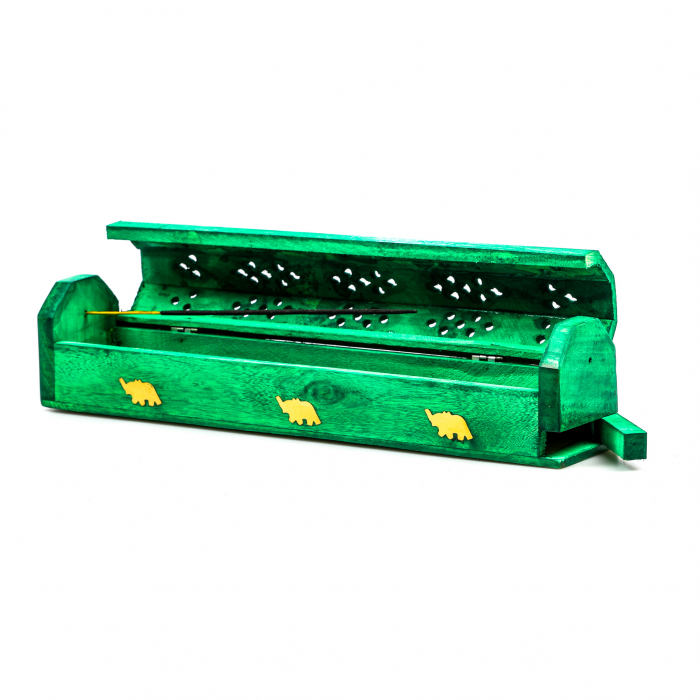 Cutie lemn pentru betisoare si conuri parfumate verde cu elefant [9]