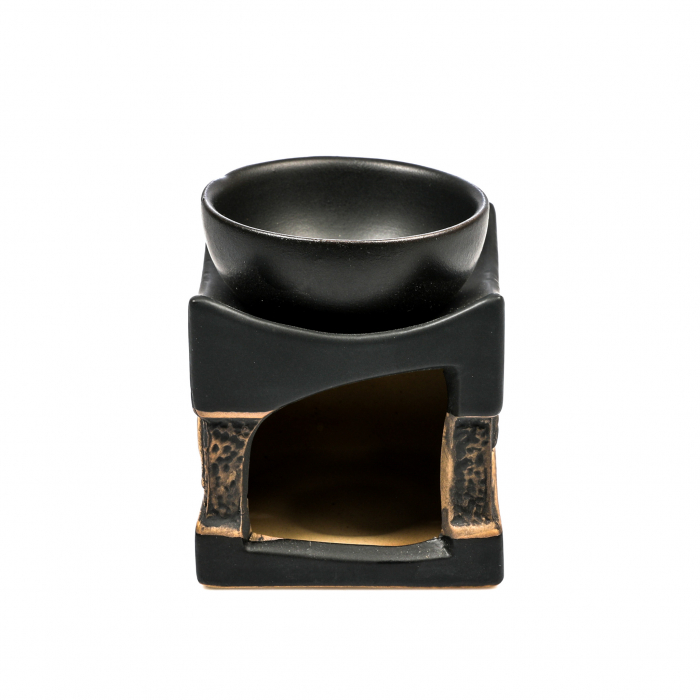 Vas mic din ceramica negru cu gri pentru ulei aromatic, cu elefant [3]