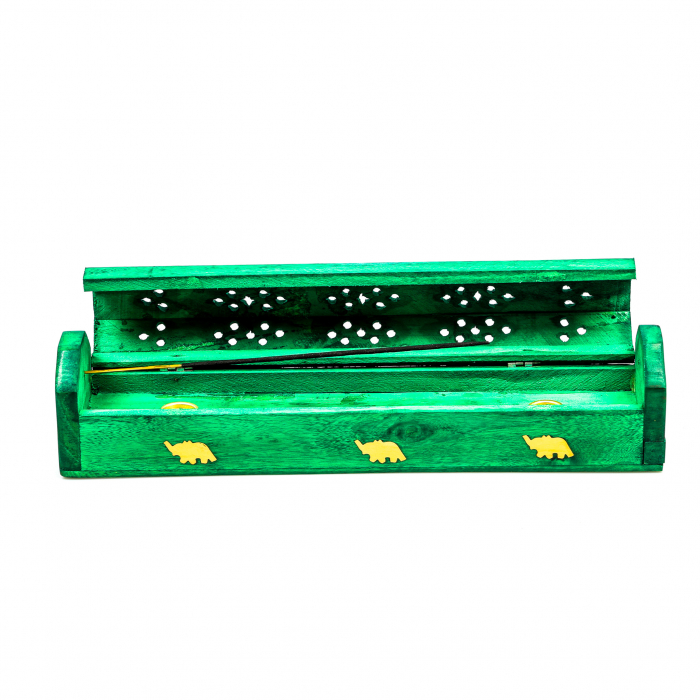 Cutie lemn pentru betisoare si conuri parfumate verde cu elefant [5]