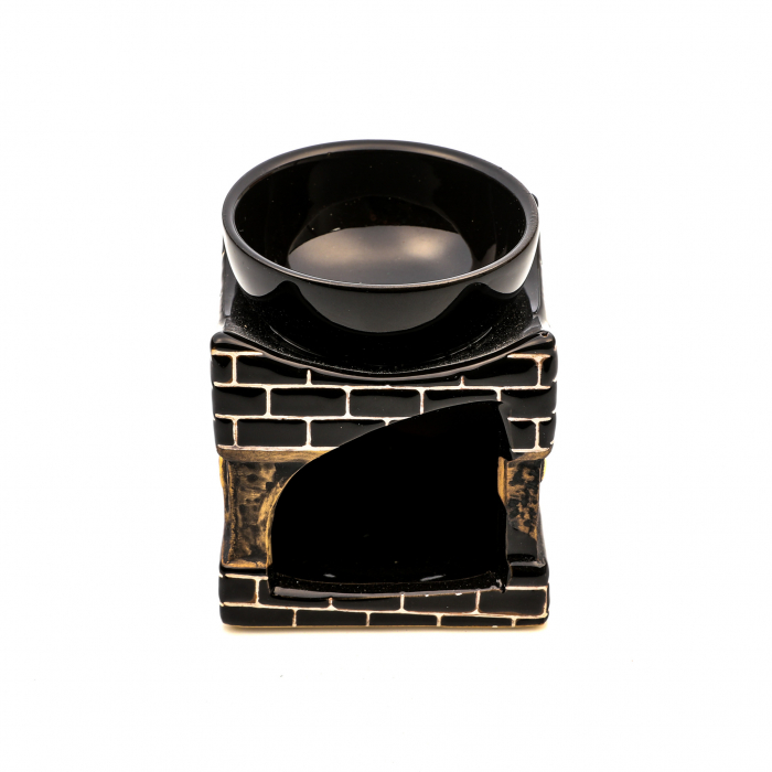 Vas ceramic negru pentru ulei esential, cu elefant si model din caramizi [5]