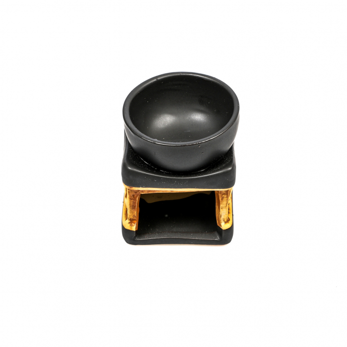 Vas mic din ceramica negru cu maro pentru ulei aromatic, cu elefant [2]