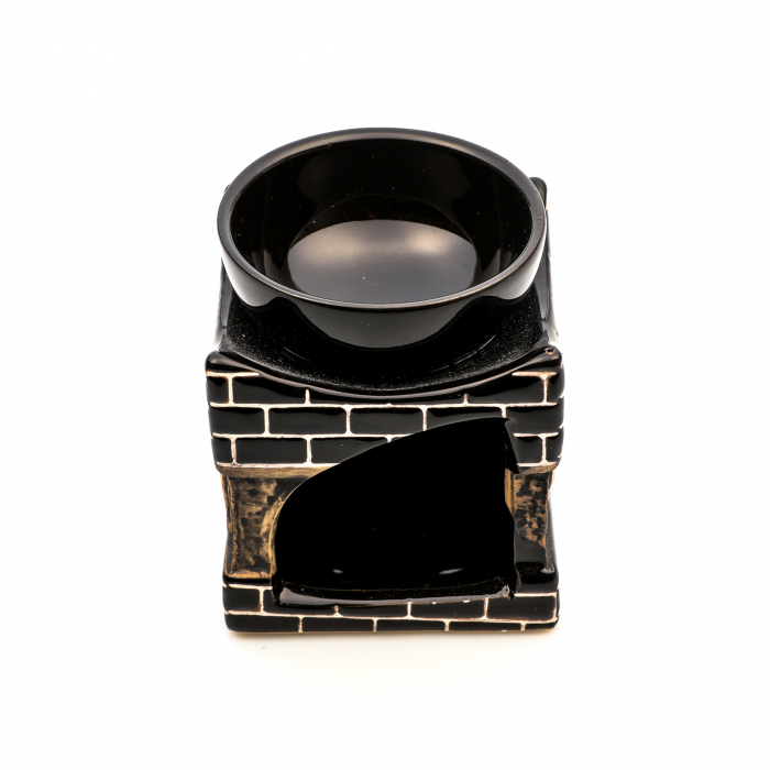 Vas ceramic negru pentru ulei esential, cu elefant si model din caramizi [10]