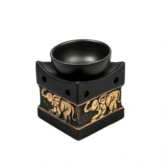 Vas mic din ceramica negru cu gri pentru ulei aromatic, cu elefant [6]