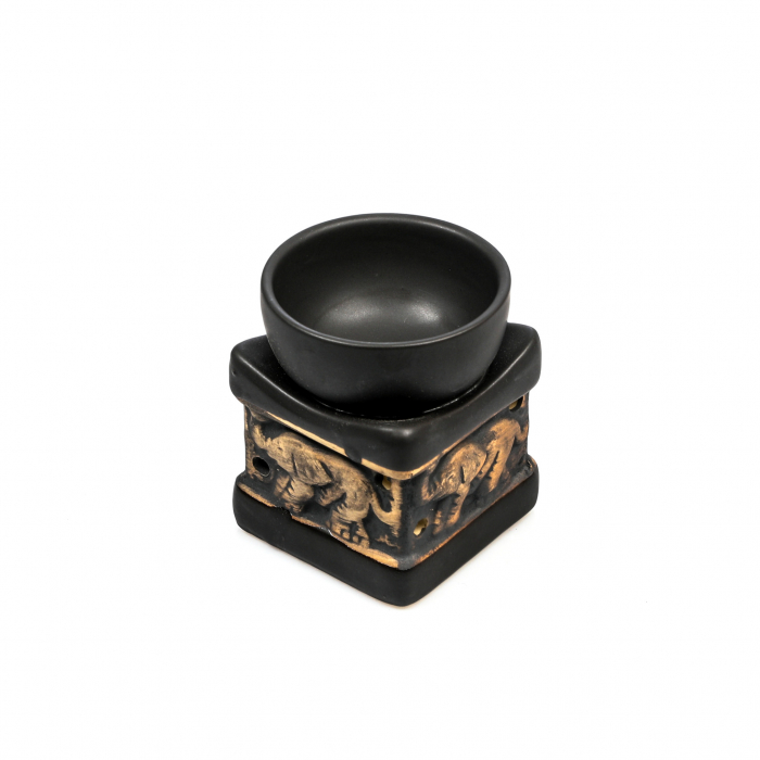 Vas ceramic negru pentru ulei esential, cu elefant [6]