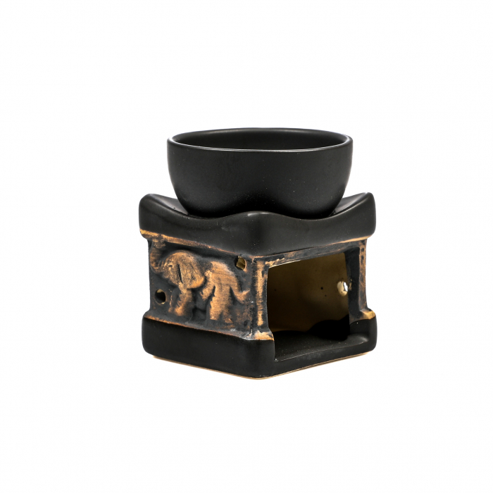 Vas ceramic negru pentru ulei esential, cu elefant [4]