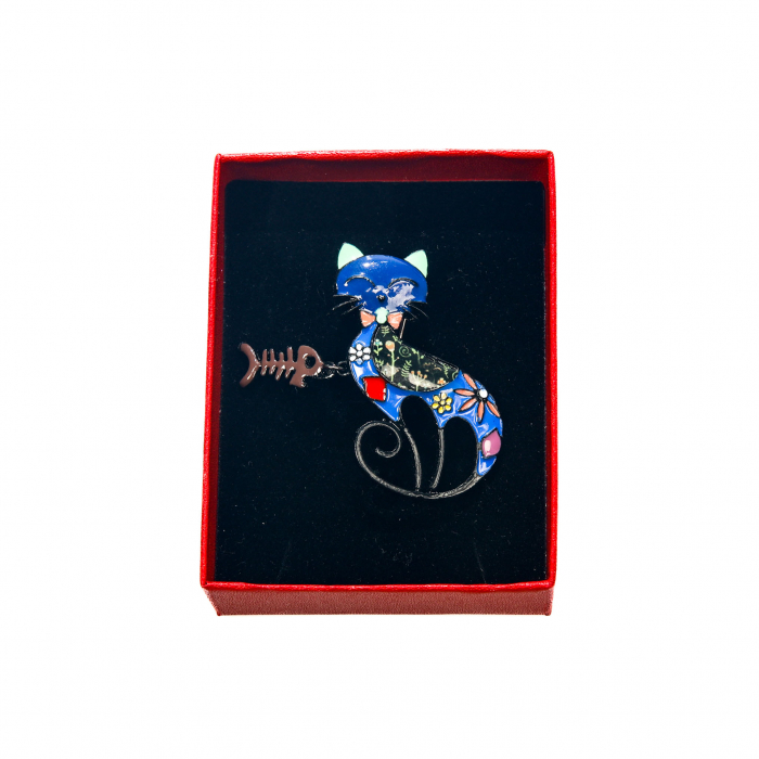 Brosa medie cu pisicuta albastra stilizata cu pestisor [2]