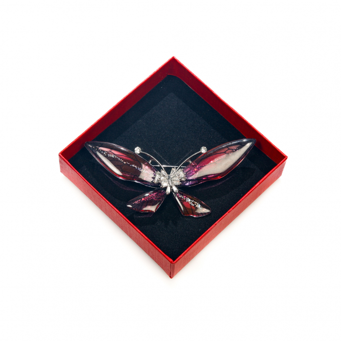 Brosa mare eleganta argintie cu fluturas rosu [4]