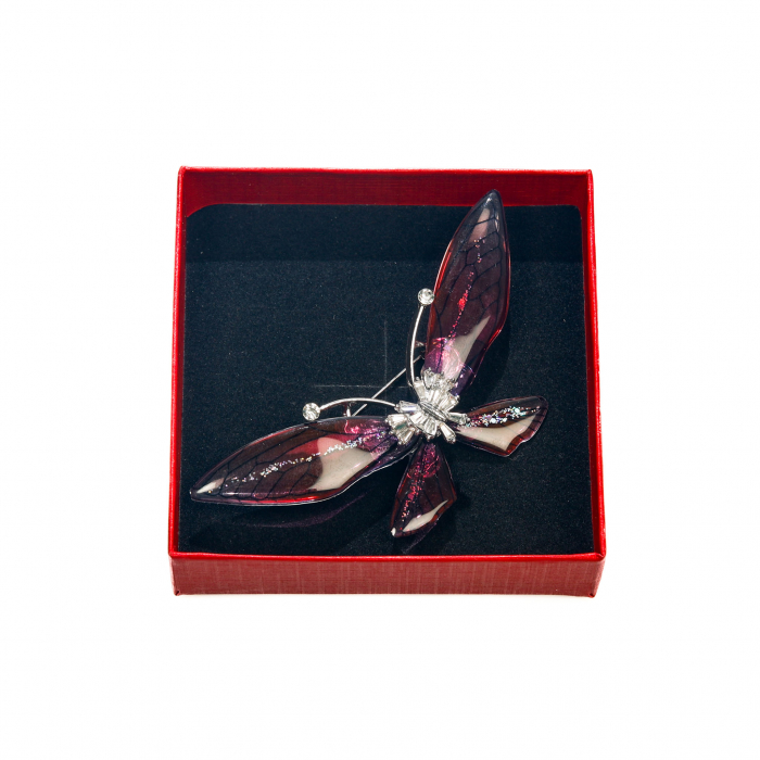 Brosa mare eleganta argintie cu fluturas rosu [3]