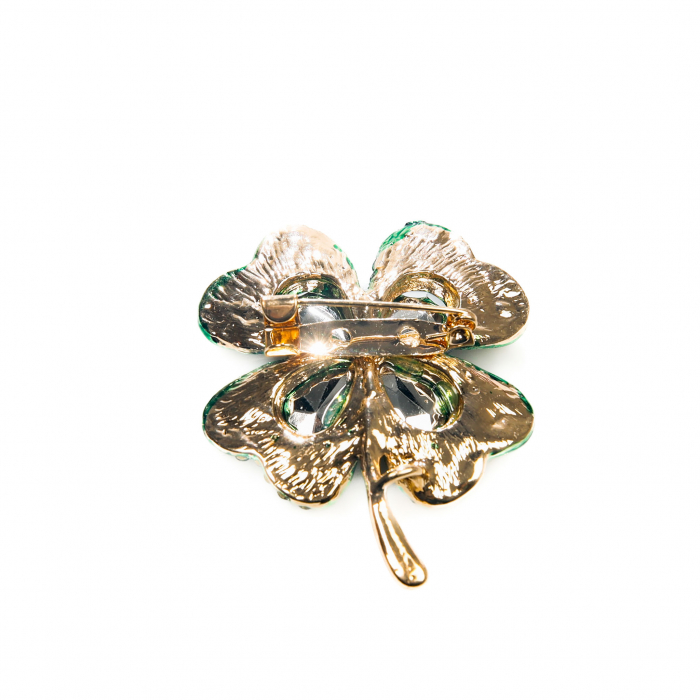 Brosa medie eleganta aurie in forma de trifoi cu 4 foi cu pietricele [3]