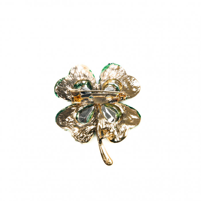 Brosa medie eleganta aurie in forma de trifoi cu 4 foi cu pietricele [4]