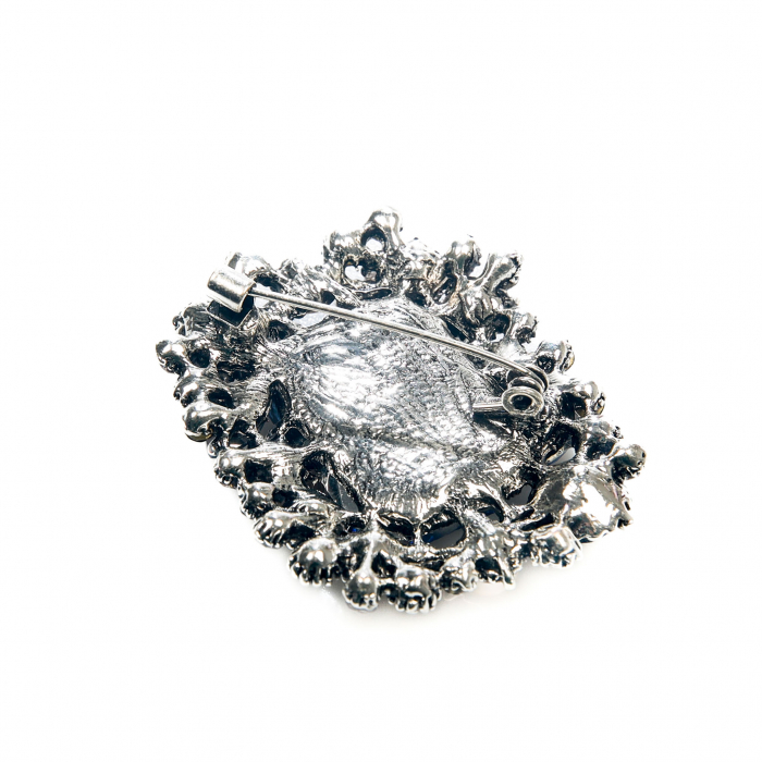 Brosa medie eleganta argintie cu pietricele albastre [2]