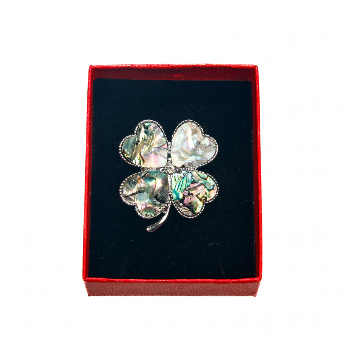 Brosa medie eleganta cu trifoi, sidef scoica paua [2]