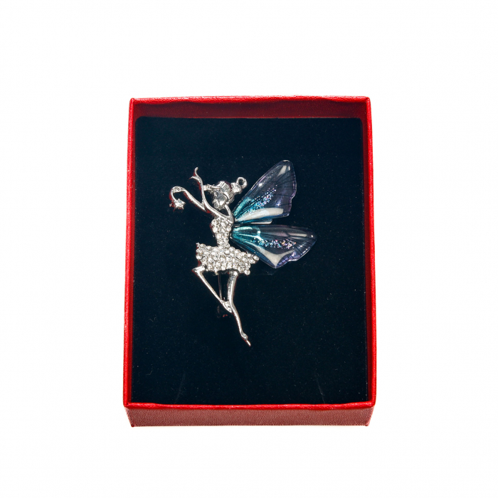 Brosa medie eleganta argintie cu zana cu aripi albastre [3]