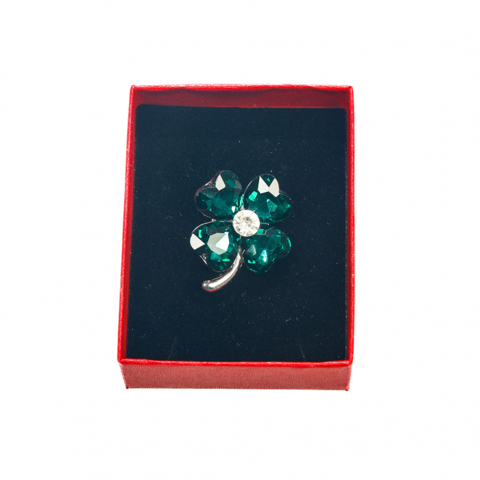 Brosa medie eleganta argintie cu trifoi verde [2]