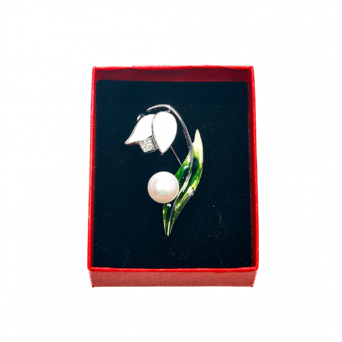 Brosa medie eleganta cu ghiocel si perla [2]