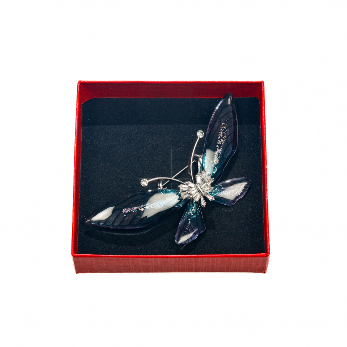 Brosa mare eleganta argintie cu fluturas albastru [2]