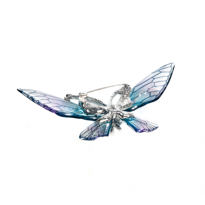 Brosa mare eleganta argintie cu fluturas albastru [4]