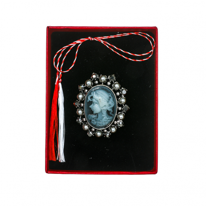 Brosa medie eleganta cu camee argintie cu perle [3]