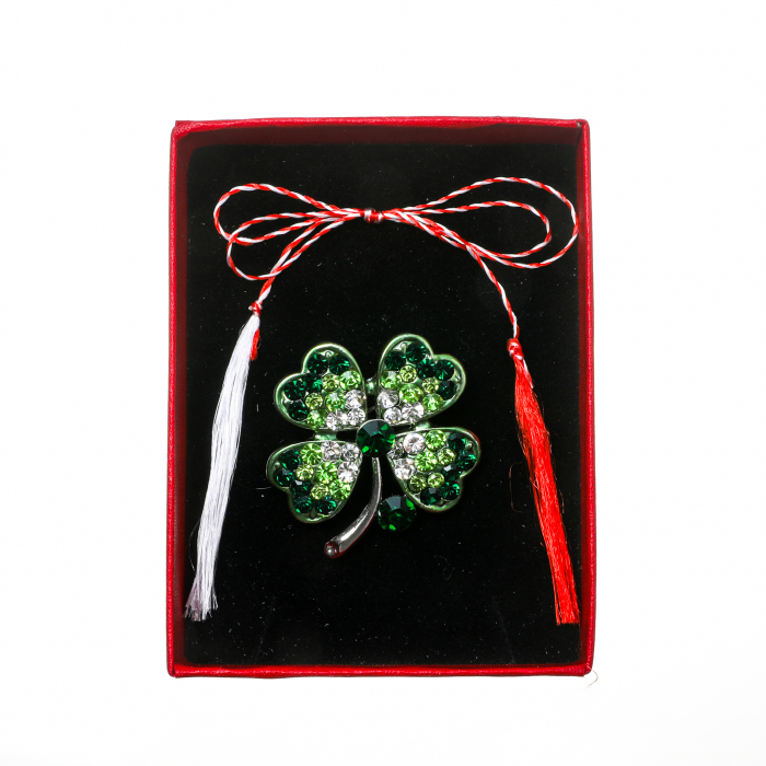 Brosa medie eleganta cu trifoi verde cu codita argintie [3]