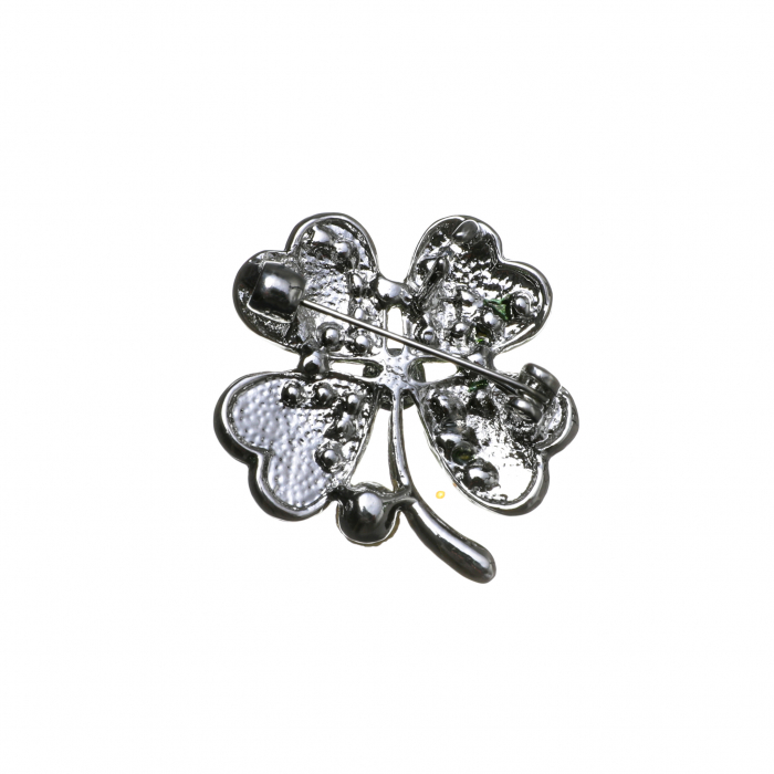 Brosa medie eleganta cu trifoi verde cu codita argintie [2]