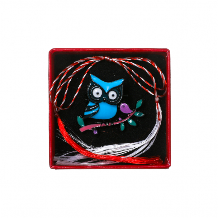 Brosa mica eleganta cu bufnita albastra cu verde marin [3]