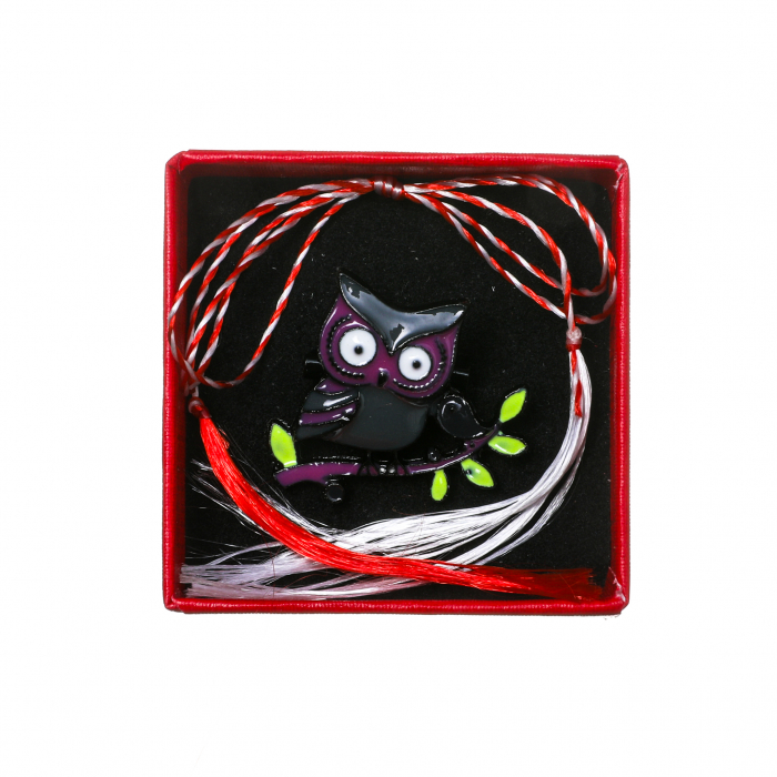 Brosa mica eleganta cu bufnita gri cu mov inchis [3]