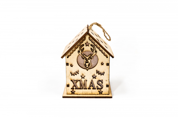 Casuta din lemn care lumineaza - ornament de brad [5]