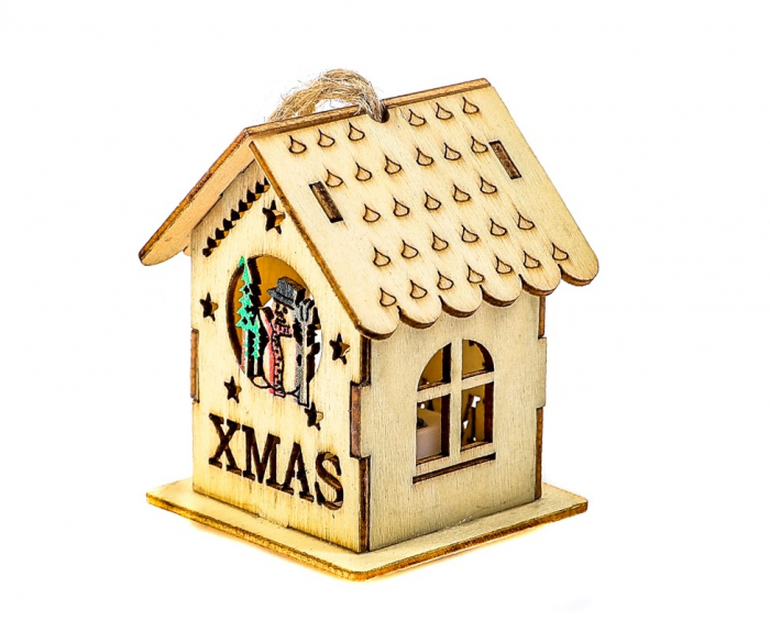 Casuta micuta din lemn care lumineaza cu om de zapada [2]