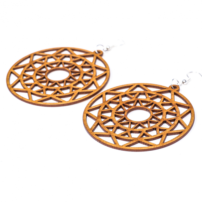 Cercei din lemn circulari cu triunghiuri [2]