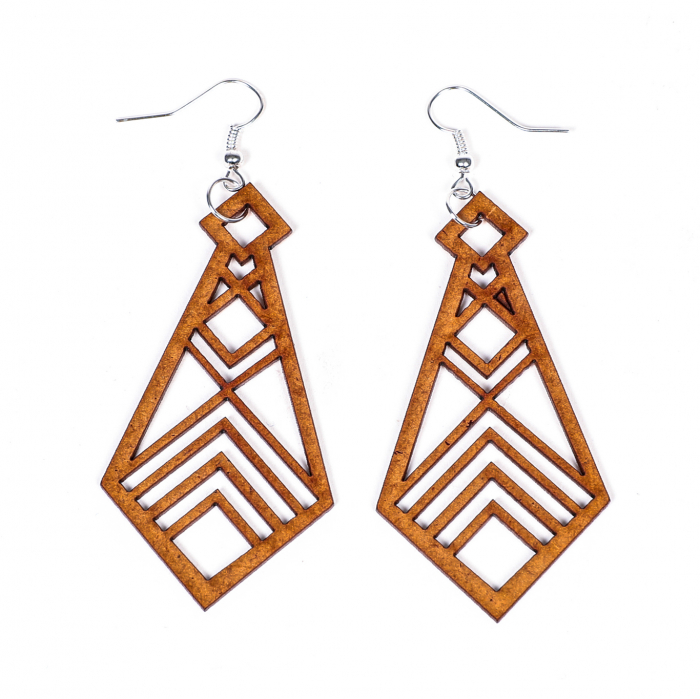 Cercei din lemn cu model geometric [2]