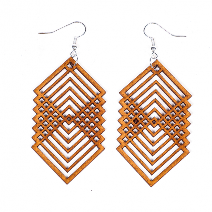 Cercei din lemn cu romburi suprapuse [2]