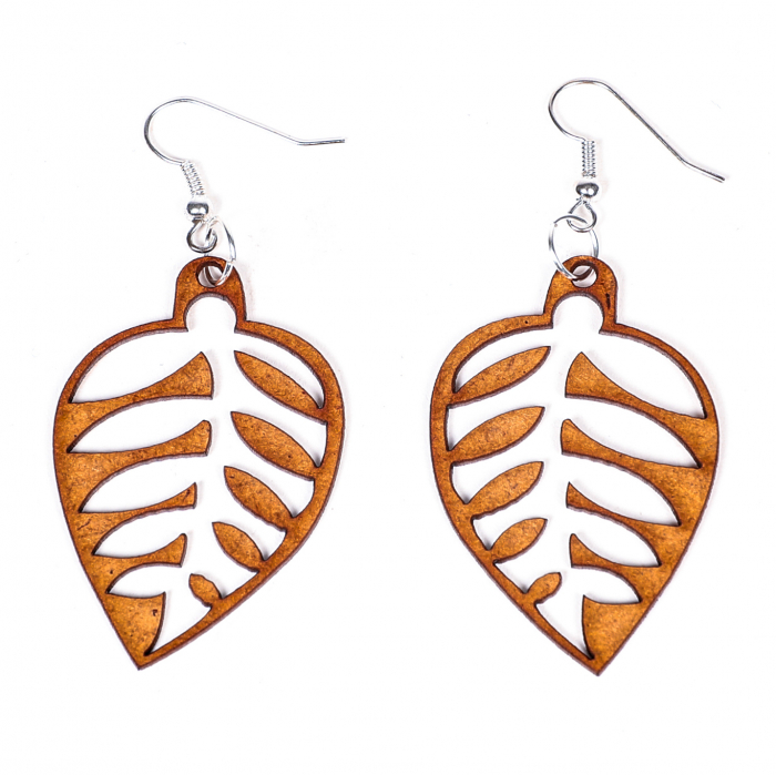 Cercei din lemn funza decupata [2]