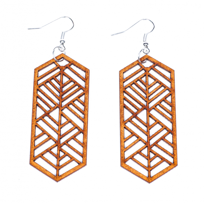 Cercei din lemn hexagonali cu model [2]