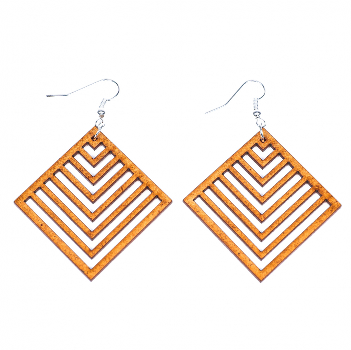 Cercei din lemn in forma de romb [2]